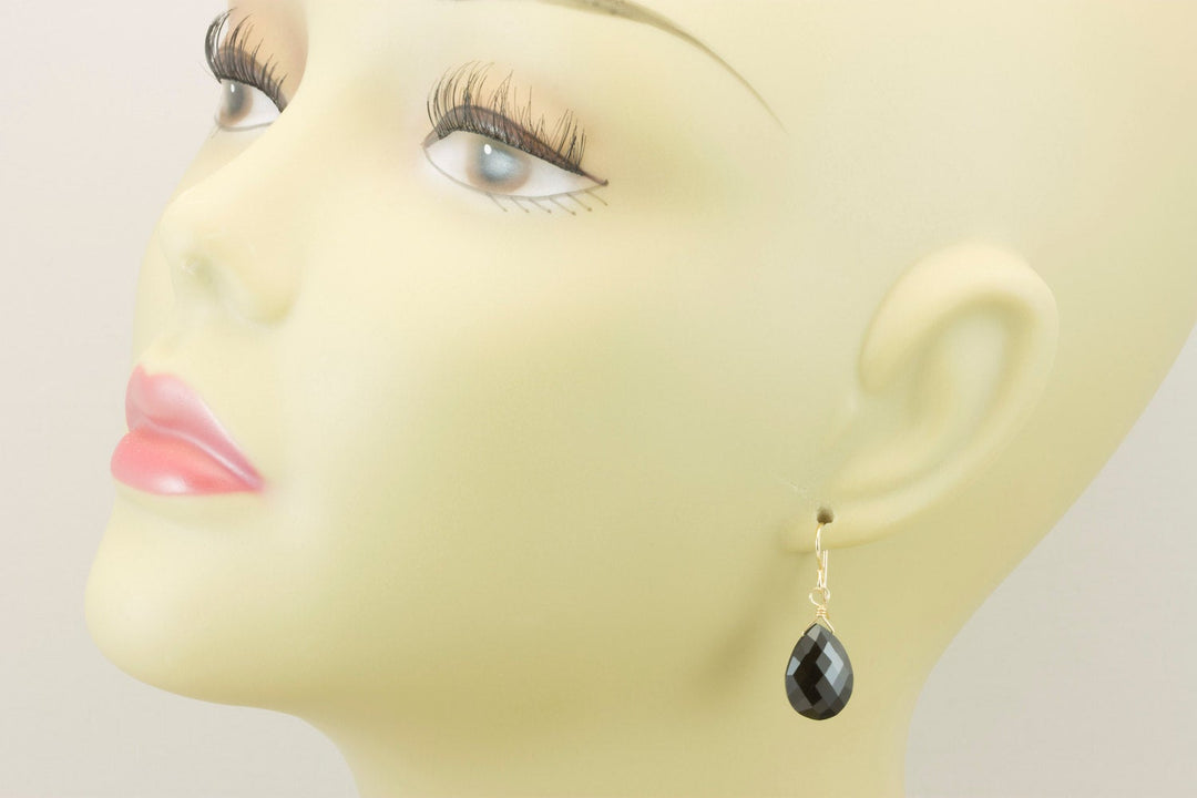 Spinel Earrings Black Teardrop Faceted Earrings Briolettes 14k Solid Gold or Filled Simple Design Pear AAA faceted Basic Wardrobe Drops
