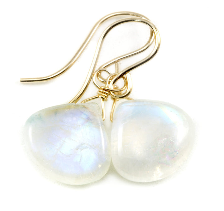 Rainbow Blue Moonstone Earrings Sterling Silver or 14k Solid Gold or Filled Smooth Heart Teardrop Natural Real Quality Simple Dainty Drops