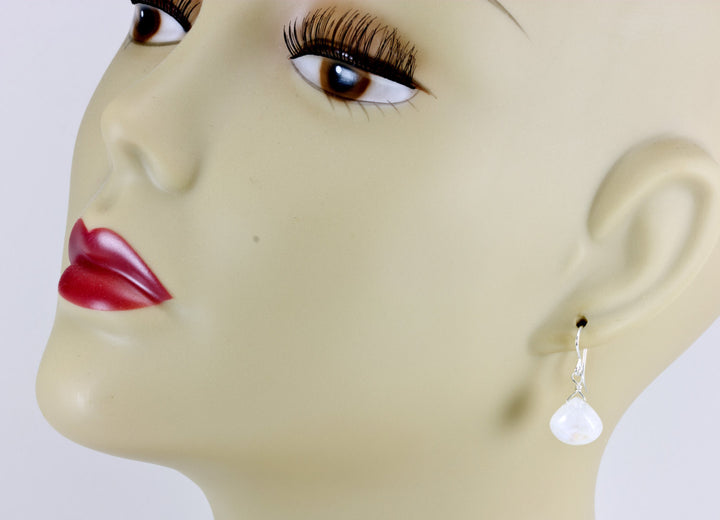 Rainbow Blue Moonstone Earrings Sterling Silver or 14k Solid Gold or Filled Smooth Heart Teardrop Natural Real Quality Simple Dainty Drops