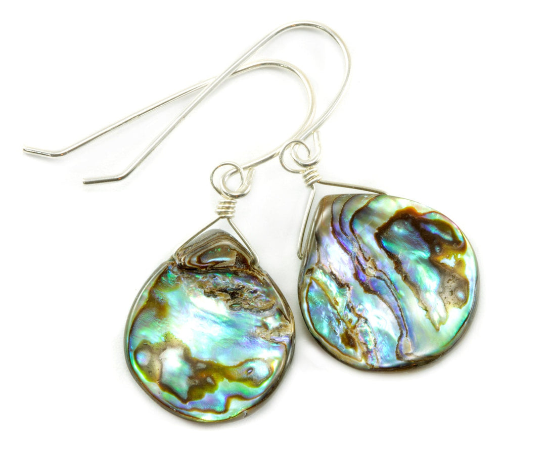 Abalone Paua Shell Teardrop Earrings Natural Peacock 14k Solid Gold or Filled or Sterling Silver Curved Drops Blue Green Iridescent MOP