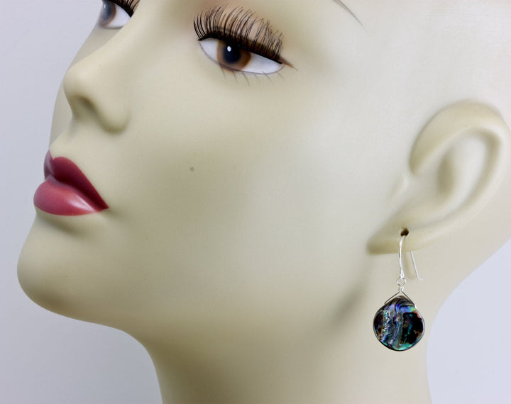 Abalone Paua Shell Teardrop Earrings Natural Peacock 14k Solid Gold or Filled or Sterling Silver Curved Drops Blue Green Iridescent MOP