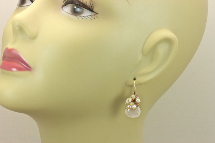 Rose Quartz Earrings Cluster Style Seed Pearl Moonstone Amethyst Pink Topaz Sterling Silver or 14k Solid Gold or Filled Faceted Clusters