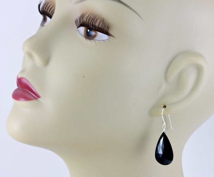 Spinel Earrings Black Large Teardrop Faceted Earrings Briolettes 14k solid Gold or Filled Simple Long Fat Drops French earwires Classic Drop