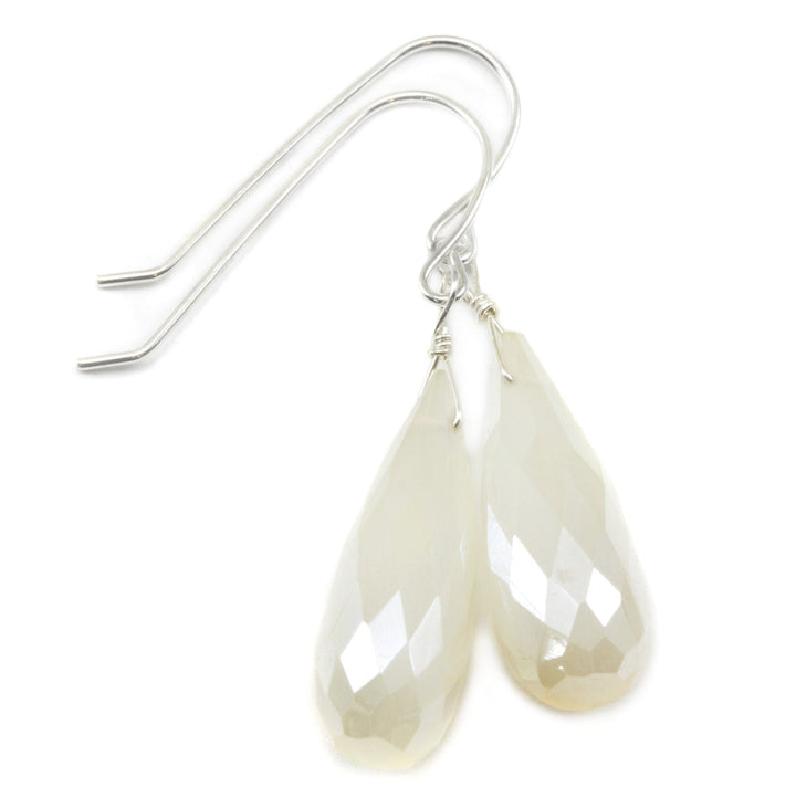 Chalcedony Earrings White Mystic faceted Long Teardrop 14k Solid Gold  or Filled or Sterling Silver Large Briolettes Rounded Drops Rare