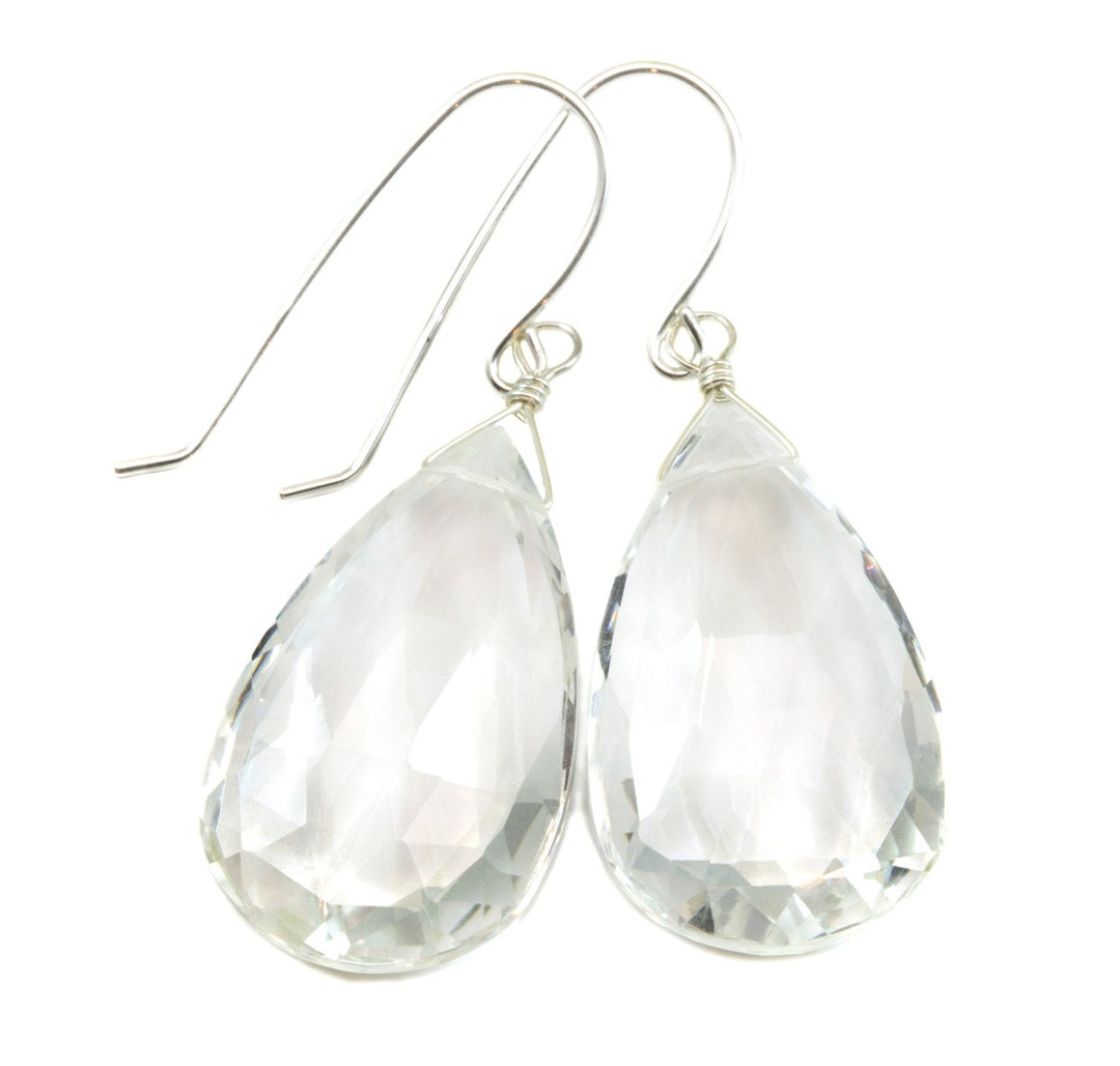 Crystal Clear Quartz Earrings Large Faceted Teardrop Drops 14k Solid Gold or Filled or Sterling Silver Natural Classic Basic Go To Drops