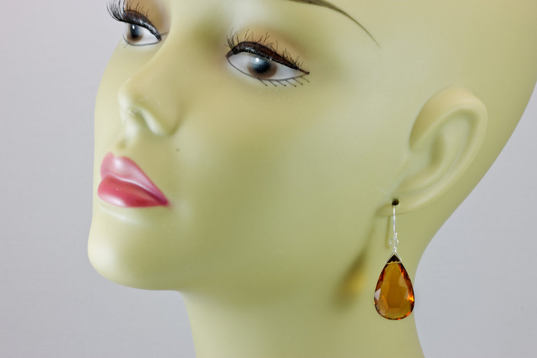 Citrine Earrings Dark Yellow Simulated Large Faceted Briolette Teardrops Drops 14k solid gold or filled or Sterling Silver Pear Shaped