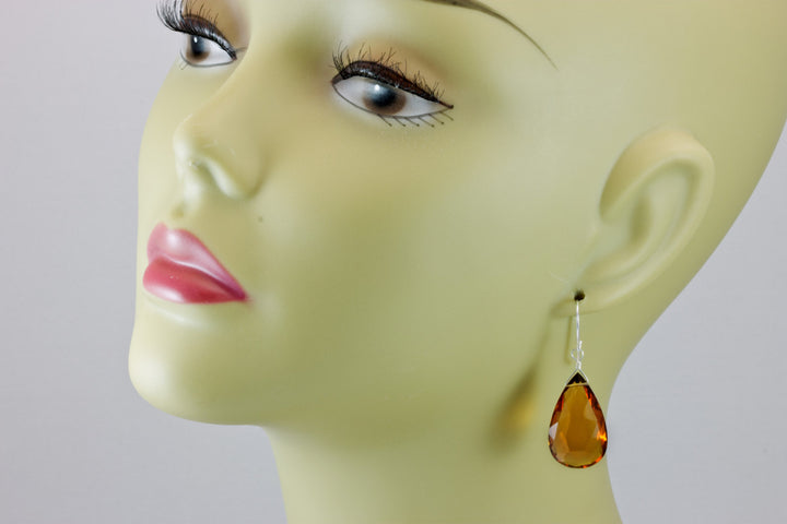 Citrine Earrings Dark Yellow Simulated Large Faceted Briolette Teardrops Drops 14k solid gold or filled or Sterling Silver Pear Shaped