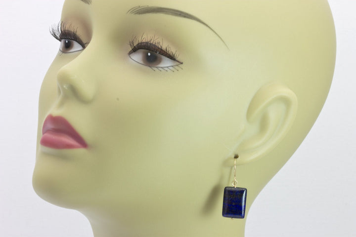Lapis Earrings Natural Blue Lazuli Rectangle Cut Drops Sterling Silver or 14k Solid Gold or Filled natural blue and pyrite flecks simple