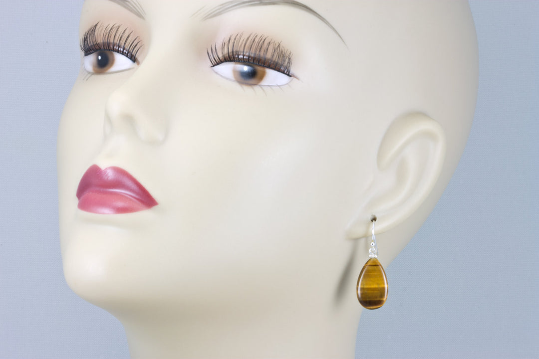 Tiger's Eye Earrings Smooth Oval Teardrop dangle drop Sterling Silver Spyglass Designs Natural Long Pear Shape Select Cut AAA Spyglass