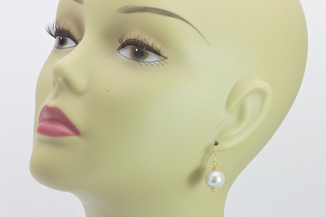 Mother of Pearl Earrings White Round Drops Beaded Accents 14k Solid Gold or Filled or Sterling Silver Spyglass MOP Simple Daily Lightweight