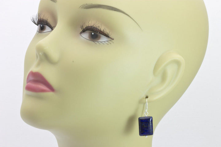 Lapis Earrings Natural Blue Lazuli Rectangle Cut Drops Sterling Silver or 14k Solid Gold or Filled natural blue and pyrite flecks simple