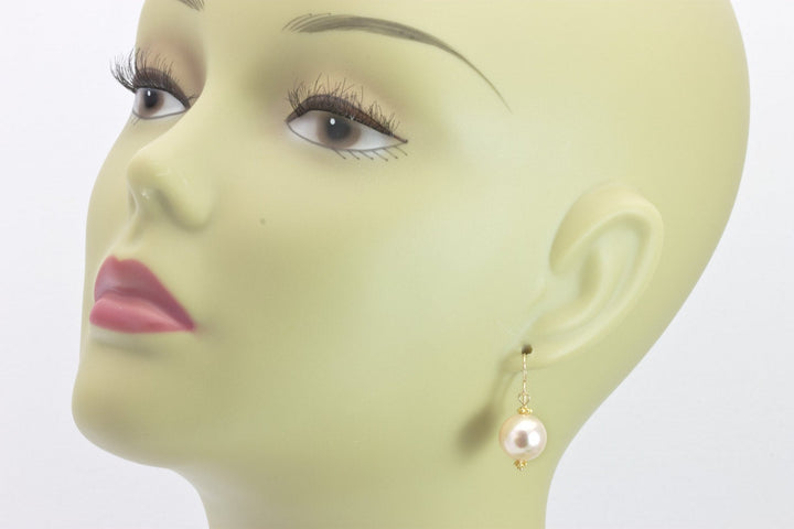 Mother of Pearl Earrings Pink Rose Round Drops Beaded Accents 14k Solid Gold or Filled or Sterling Silver Spyglass Soft Pale Pink Simple MOP