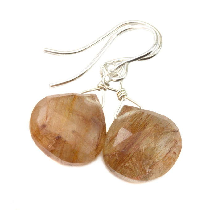 Rutile Tourmalated Quartz Earrings Rutile Faceted Hearts Sterling Silver or 14k solid gold or fill Bronze Rutilated Drops Natural Rutilation