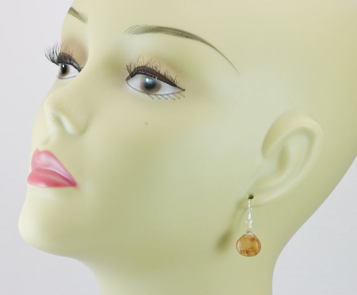 Rutile Tourmalated Quartz Earrings Rutile Faceted Hearts Sterling Silver or 14k solid gold or fill Bronze Rutilated Drops Natural Rutilation