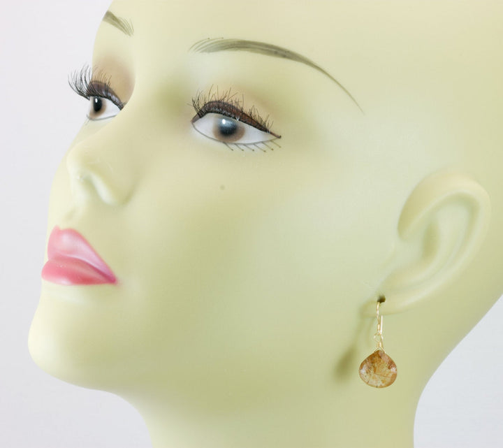 Rutile Tourmalated Quartz Earrings Rutile Faceted Hearts Sterling Silver or 14k solid gold or fill Bronze Rutilated Drops Natural Rutilation