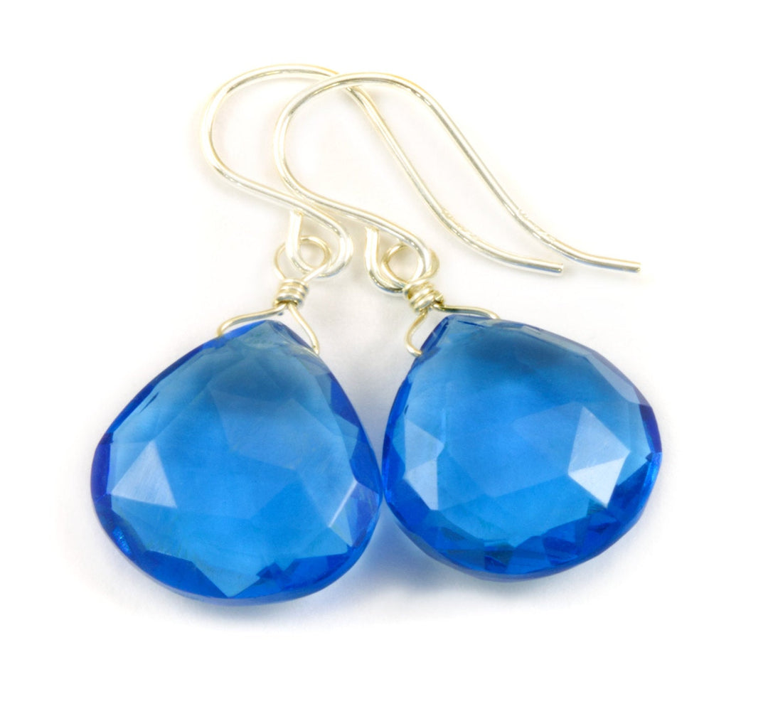 London Blue Simulated Topaz Earrings faceted Teardrop Heart 14k solid gold or filled or Sterling Silver Sky Blue Simple Dainty Drops