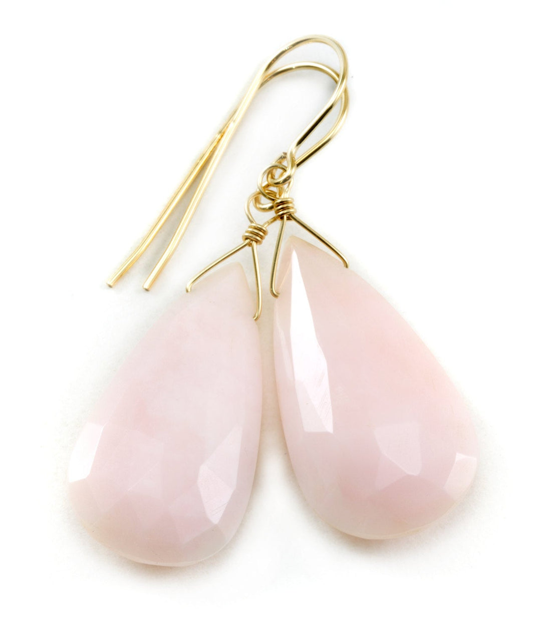 Pink Peruvian Opal Earrings Faceted Large Teardrop AAA Teardrops 14k Solid Yellow Gold or Filled or Sterling Silver Natural soft Long Drops