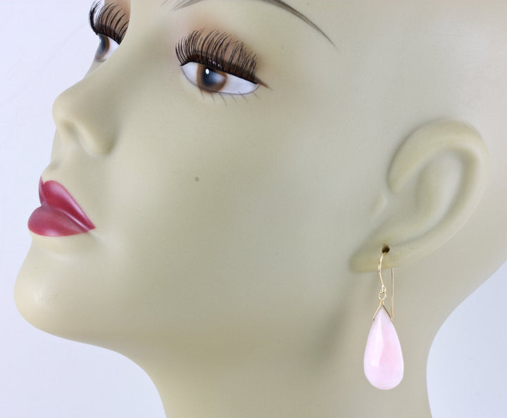 Pink Peruvian Opal Earrings Faceted Large Teardrop AAA Teardrops 14k Solid Yellow Gold or Filled or Sterling Silver Natural soft Long Drops