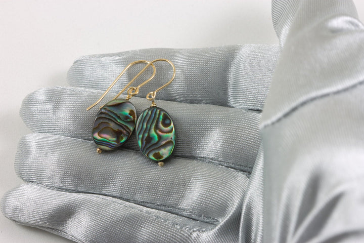 Abalone Earrings Paua Shell Teardrop Natural Peacock Oval 14k Solid Gold or Filled or Sterling Silver Blue Green Ovals Simple Drops MOP