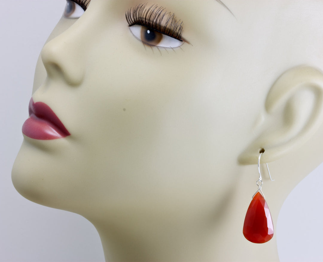 Carnelian Earrings Faceted Pear Large AAA Teardrops 14k Solid Gold or Filled or Sterling Silver Natural Orange Chalcedony Classic drops