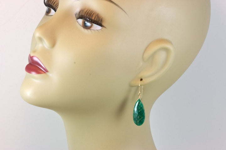 Amazonite Earrings Dark Blue Green Faceted Teardrops Long Sterling Silver or 14k Solid Gold or Filled Natural Color Large Spyglass Designs