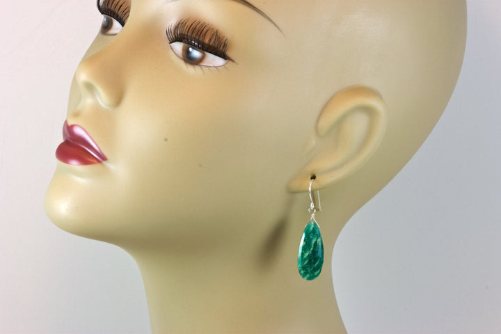 Amazonite Earrings Dark Blue Green Faceted Teardrops Long Sterling Silver or 14k Solid Gold or Filled Natural Color Large Spyglass Designs