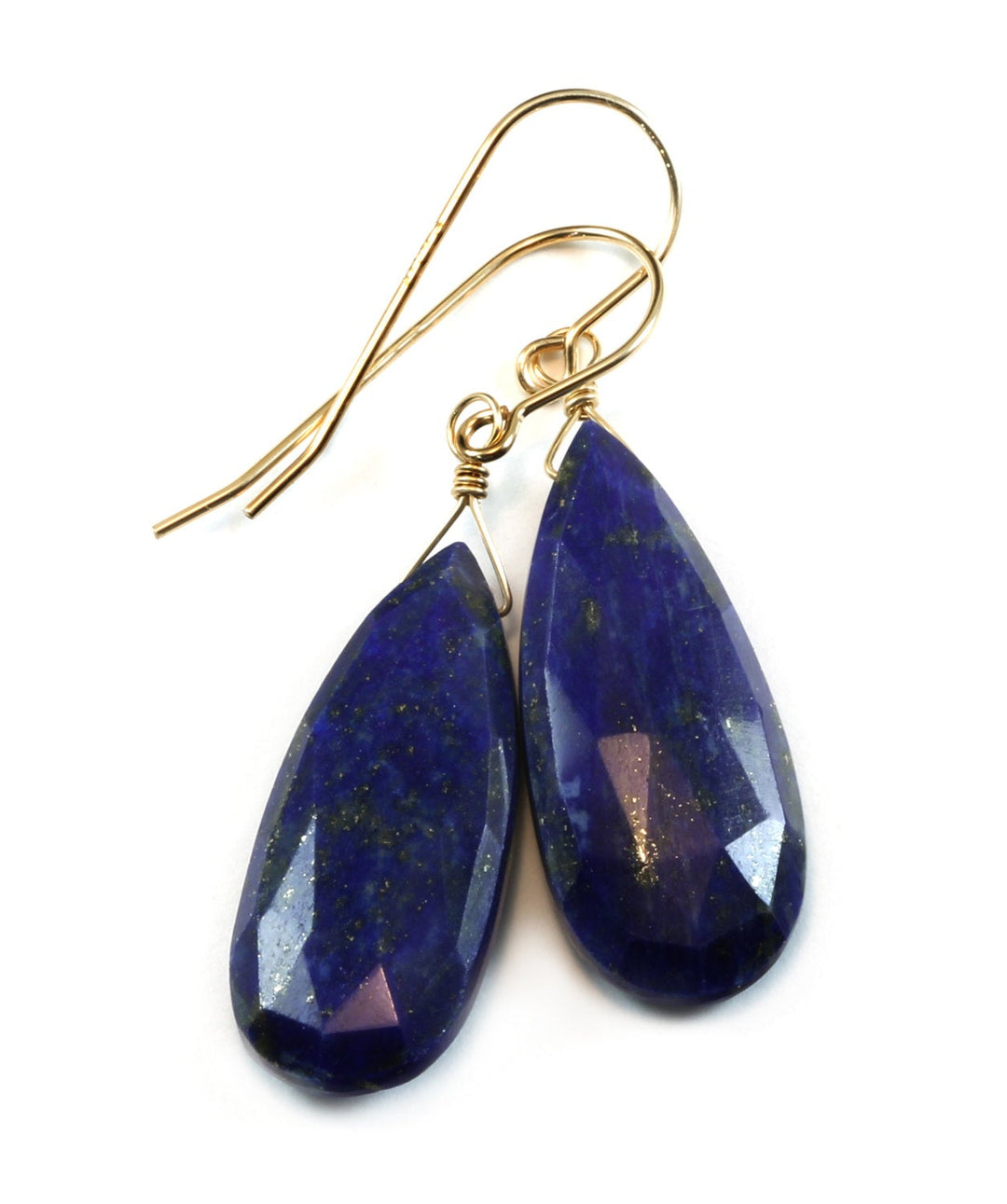 Lapis Lazuli Earrings Natural Faceted Long Teardrop Drops Dangle 14k Solid yellow gold or Filled or Sterling Silver Spyglass Designs Pyrite