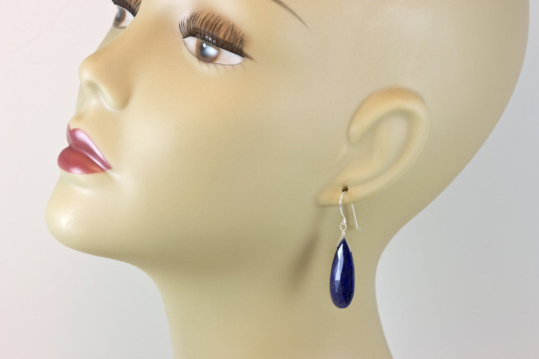 Lapis Lazuli Earrings Natural Faceted Long Teardrop Drops Dangle 14k Solid yellow gold or Filled or Sterling Silver Spyglass Designs Pyrite