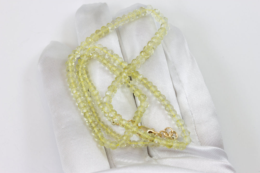 Natural Lemon Yellow Quartz  Necklace Beaded Sterling Silver 14k Gold Filled Solid Strand Faceted 18 19 Inch  AAA soft color classic design