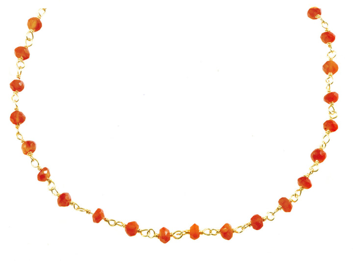Carnelian Necklace Spaced Chain Link Faceted  Beaded  14k Gold Filled or Sterling Silver 18 19 Inches Natural Orange Agate Dainty Everyday