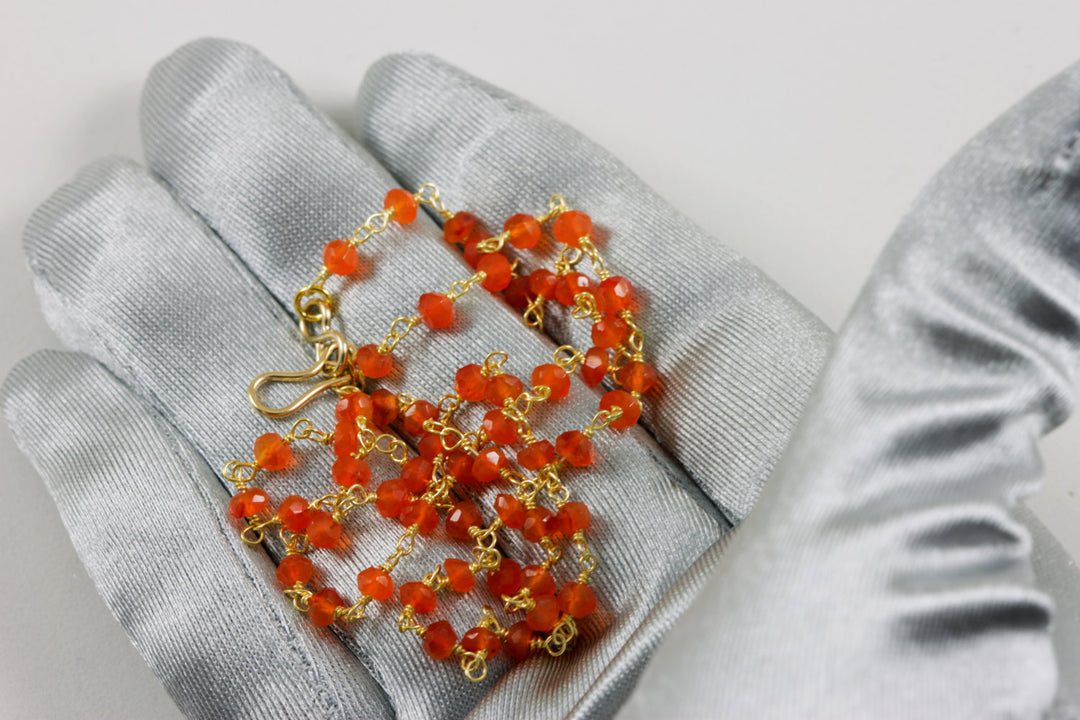 Carnelian Necklace Spaced Chain Link Faceted  Beaded  14k Gold Filled or Sterling Silver 18 19 Inches Natural Orange Agate Dainty Everyday