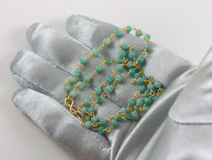 Amazonite Beaded Necklace 14k Gold Filled Chain Link Faceted  18 19 Inches Natural Earthy Blue Green Rondelles Simple Dainty Daily Wear