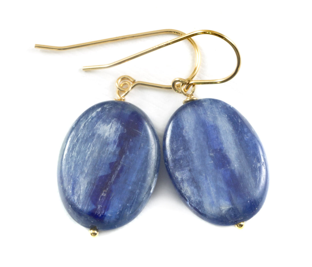 Kyanite Earrings High Quality Raw Large Smooth Oval Drop 14k Solid Gold or Filled or Sterling Silver Rich Blue Natural Simple Basic  Drops