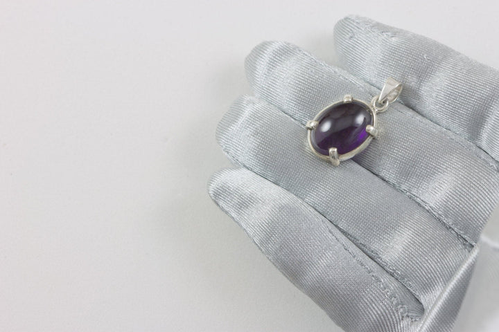 Natural Purple Amethyst Necklace Pendant  smooth Sterling Silver Oval Bezel Set Cabachon Simple Unique Design Deep Rich Purple Color Classic