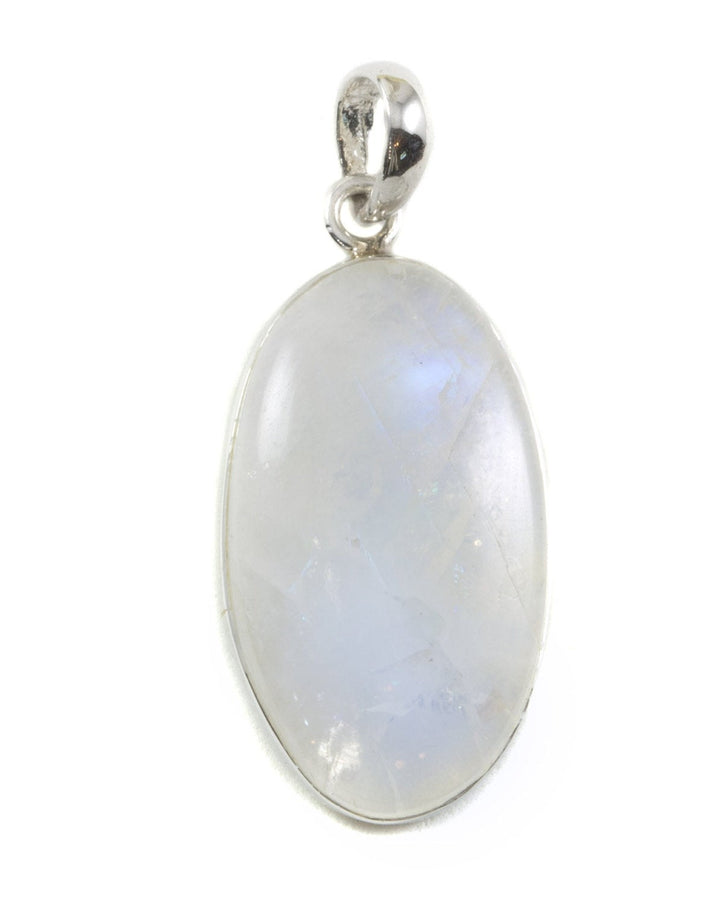 Moonstone Pendant smooth Sterling Silver Oval Cut Necklace Pendant Bezel Set Cabachon Simple Unique Design Oval Shape Large Rainbow Blue