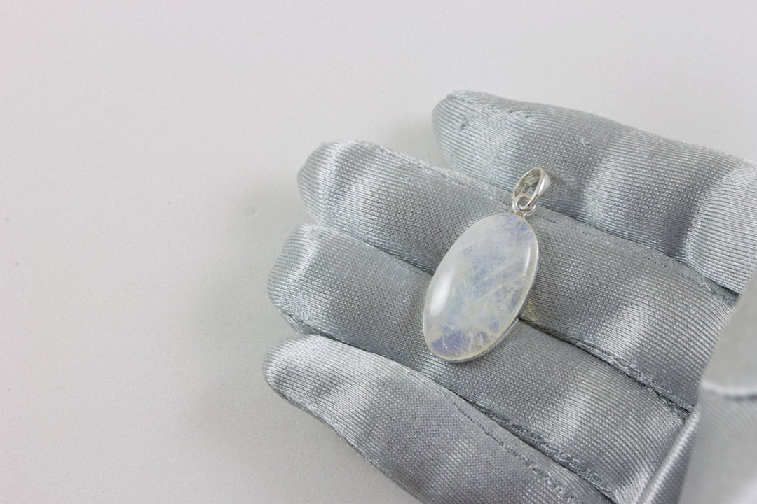 Moonstone Pendant smooth Sterling Silver Oval Cut Necklace Pendant Bezel Set Cabachon Simple Unique Design Oval Shape Large Rainbow Blue