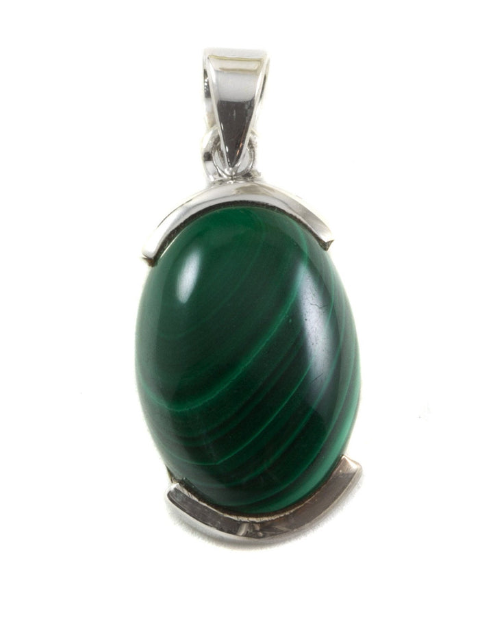 Malachite Pendant Sterling Silver Green Oval Necklace Pendant Bezel Set Real Natural  Smooth Striped Cabachon Simple Daily Wear Classic