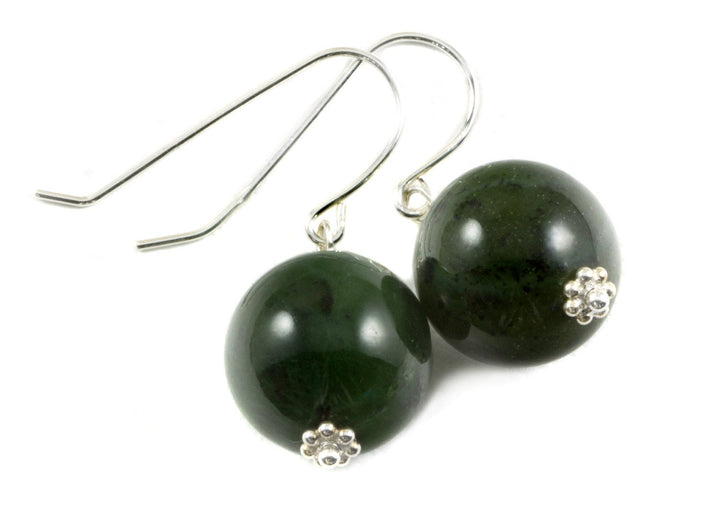 Nephrite Green Jade Earrings Simple Large Round Drops Smooth Sterling Silver or 14k Solid Gold or Filled Smooth drops simple everyday