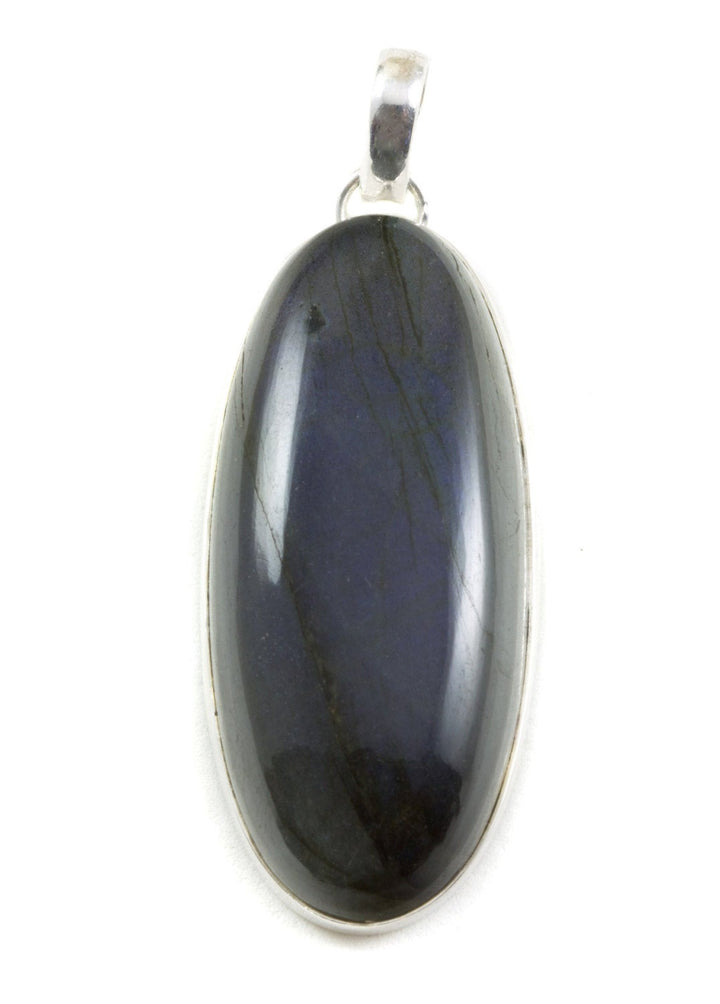 Labradorite Pendant Sterling Silver Long Cabachon Oval Large Necklace Pendent Bezel Set  AAA Blue Flash Classic Simple Spyglass Designs