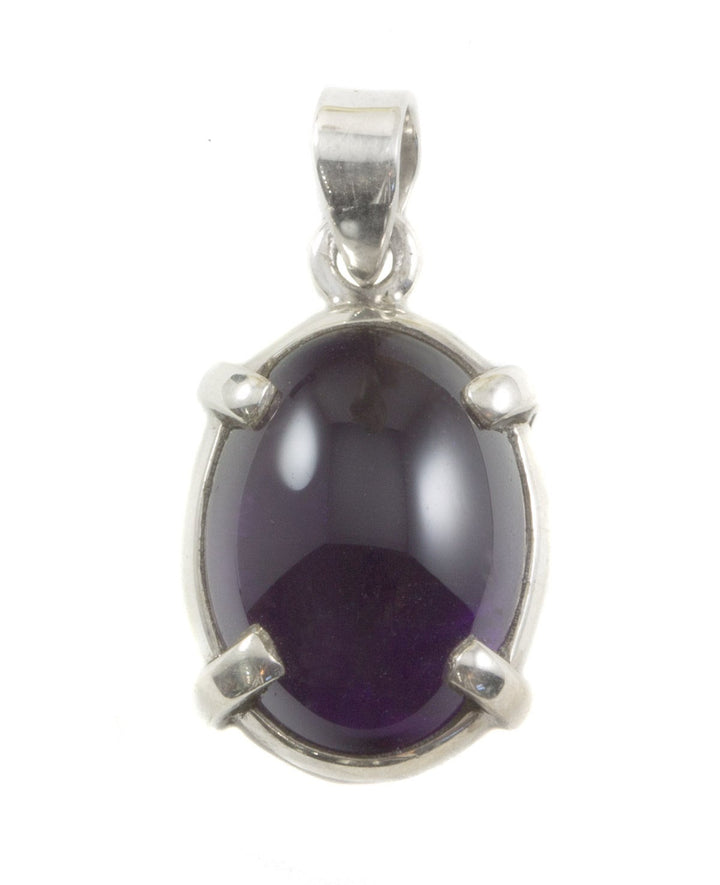 Natural Purple Amethyst Necklace Pendant  smooth Sterling Silver Oval Bezel Set Cabachon Simple Unique Design Deep Rich Purple Color Classic