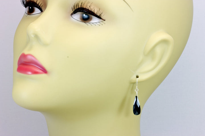 Black Sim Diamond Cubic Zirconia Earrings Long Faceted Teardrop Briolette AAA CZ Sterling Silver or 14k Solid Gold or Filled Simple Drops