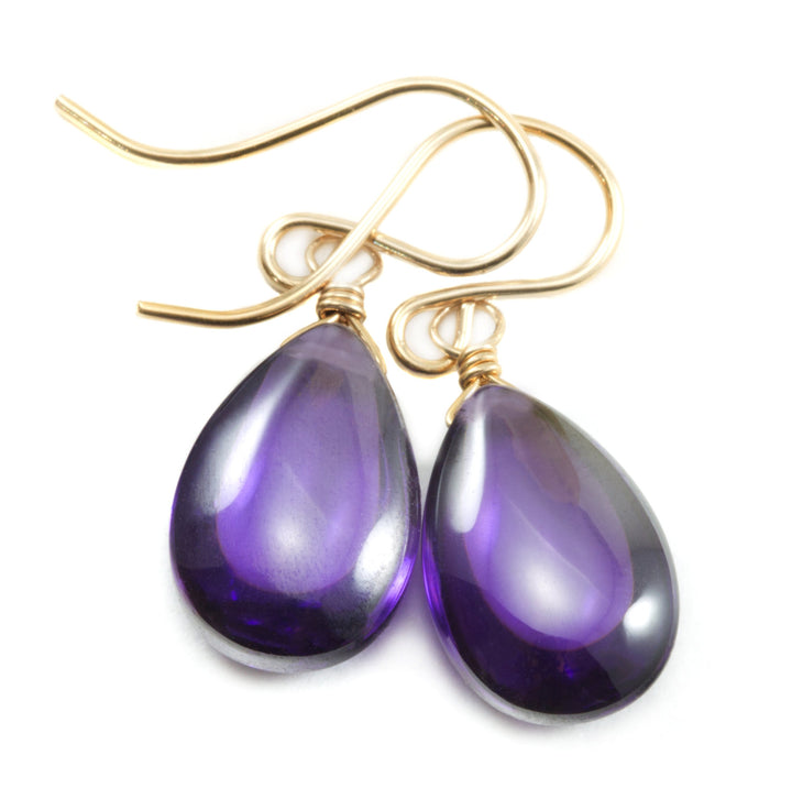 Purple Amethyst Cubic Zirconia Earrings Smooth Teardrop AAA CZ Sterling Silver or 14k Solid Gold or Filled Simple Dainty Lightweight Drops