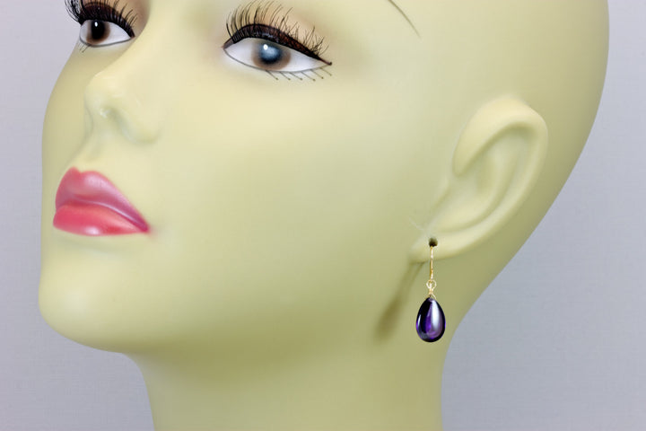 Purple Amethyst Cubic Zirconia Earrings Smooth Teardrop AAA CZ Sterling Silver or 14k Solid Gold or Filled Simple Dainty Lightweight Drops