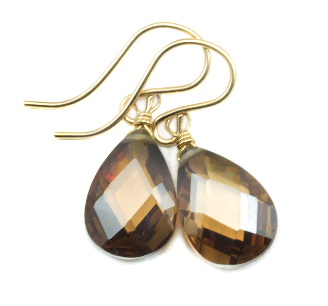 Chocolate Sim Diamond Cubic Zirconia Earrings Teardrop Pear Briolettes AAA CZ  14k Solid Gold or Filled or Sterling Silver  Classic Drops
