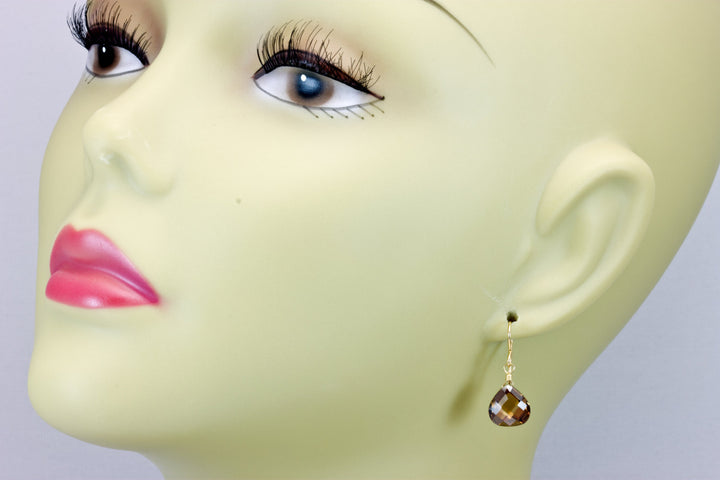 Chocolate Cubic Zirconia Earrings Heart Sim Diamond AAA CZ 14k Solid Gold or Filled or Sterling Silver Light Brown Classic Cut Simple Drops