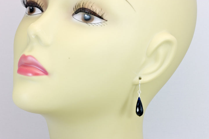 Dark Sapphire Blue Cubic Zirconia Earrings Long Faceted Rounded Teardrop Briolette AAA CZ Sterling Silver or 14k Solid Gold or Filled  Drops