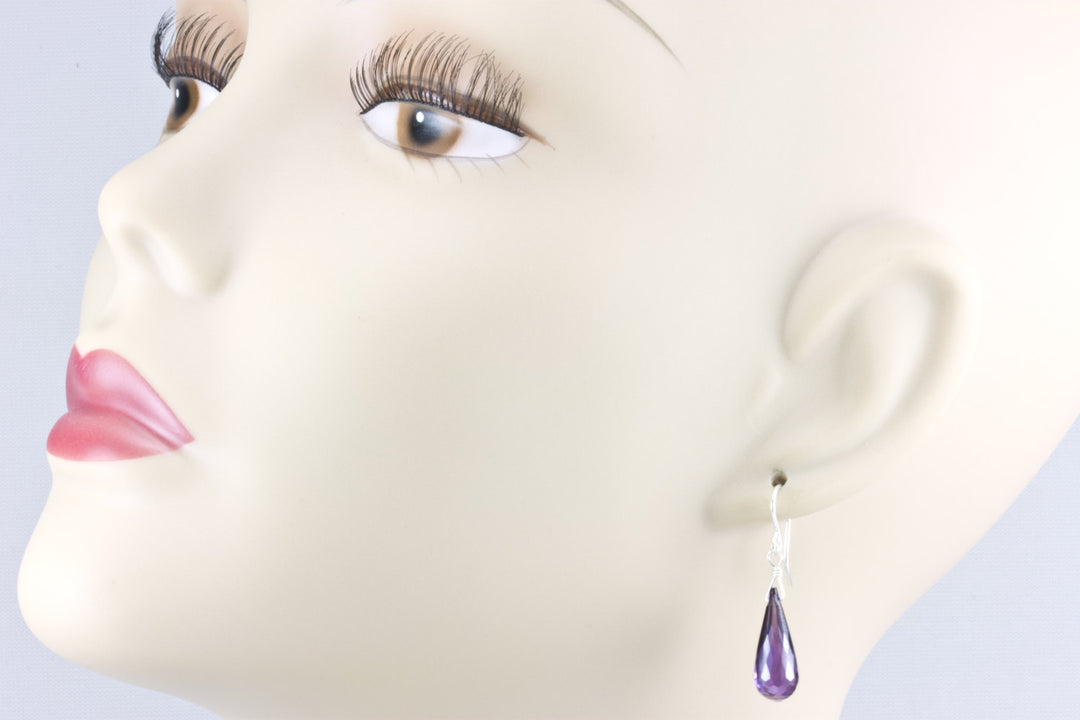 Amethyst Purple Cubic Zirconia Earrings Long Micro Faceted Rounded Teardrops Briolette AAA CZ Sterling Silver or 14k Solid Gold or Filled