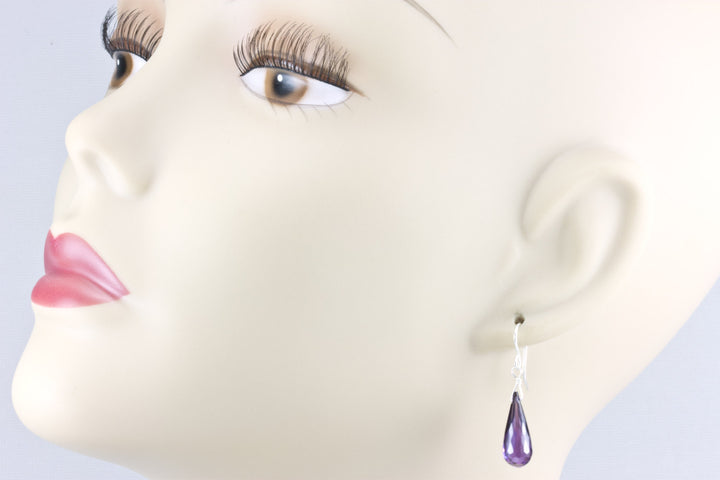 Amethyst Purple Cubic Zirconia Earrings Long Micro Faceted Rounded Teardrops Briolette AAA CZ Sterling Silver or 14k Solid Gold or Filled
