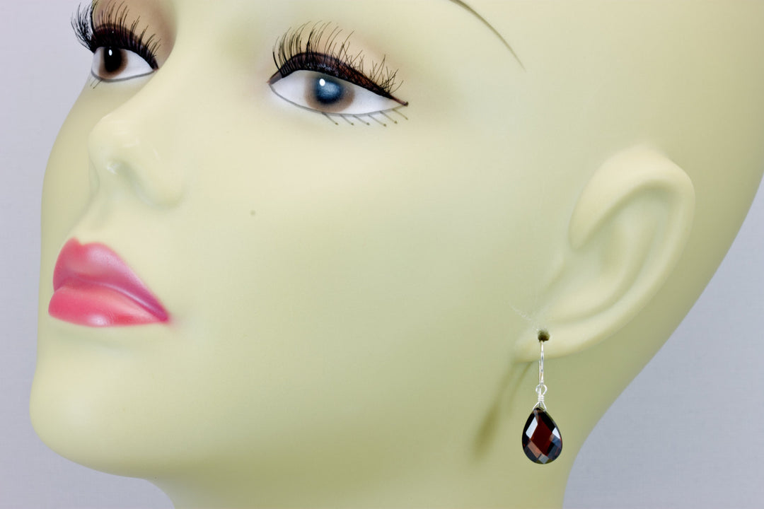 Dark Chocolate Sim Diamond Cubic Zirconia Earrings Teardrop Pear AAA CZ  14k Solid Gold or Filled or Sterling Silver Faceted Dainty Drops