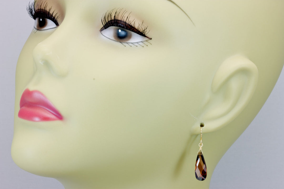 Chocolate Cubic Zirconia Earrings Long Faceted Teardrop AAA CZ Sterling Silver or 14k Solid Gold or Filled  Brown Simulated Diamond Dainty